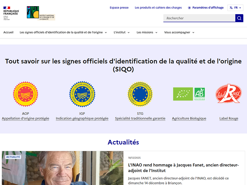 Site de l'Institut National des Appellations d'Origine